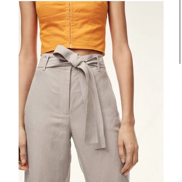 Aritzia Wilfred Jallade Tie Front High Rise Linen Blend Trouser Pant Pink size 6 - Picture 3 of 15